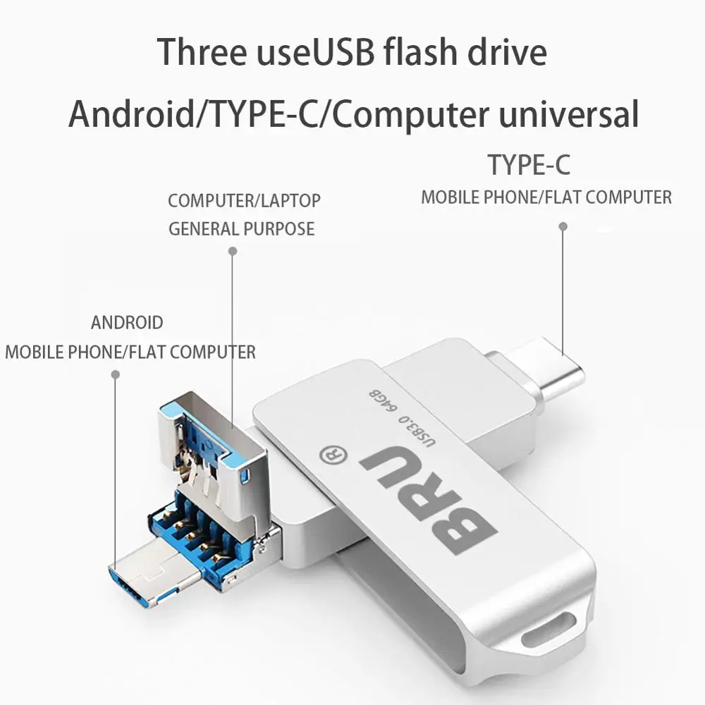 BRU 3 In 1 Otg Usb Flash Drive 3 0 For Android Type c High Speed 2