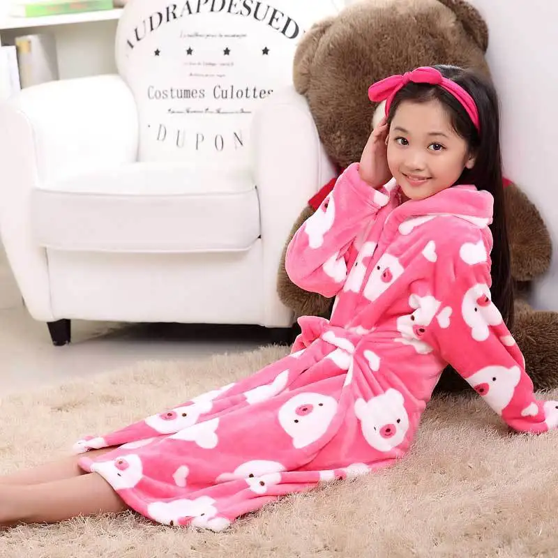 Girls Robes 09 Банный халат для детей; зимняя теплая одежда для сна с рисунком овечки; халат для мальчиков; Одежда для маленьких девочек; фланелевая шелковая ночная рубашка для детей - Цвет: Girls Robes 09