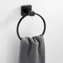 Black Towel Holder Ring Round Wall Mounted Bathing Towel Rack Stainless Steel Kitchen Bathroom Accessories