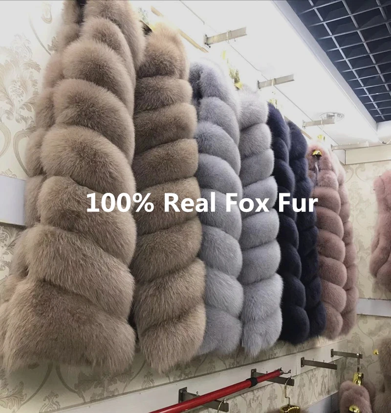 

100% Natural Real Fox Fur Vest Elegant Long Thick & Warm Winter Fur Jacket Women Plus Size Real Fox Fur Coat Manteau Femme 90cm