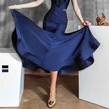 

Ballroom Dance Skirts Big Swing Modern Dance Long Skirts Women Balck Blue Competition Practice Costumes