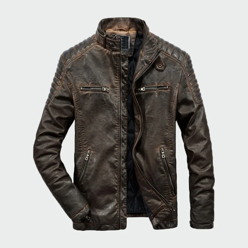 Premart Men' s Leather Jacket Autumn Winter Mens Motorcycle PU Outwear Fashion Casual Leather Coat Male Brand Clothing 3XL LK005