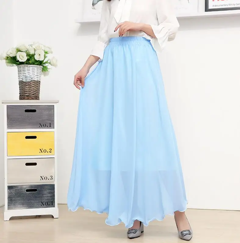 D058 Light blue VIIANLES летняя модная плиссированная длинная юбка из шифона длинная юбка женская тонкая Высококачественная эластичная талия элегантная женская повседневная юбка - Цвет: D058 Light blue