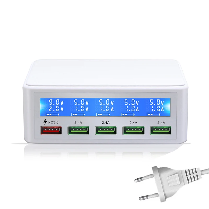 5 портов USB зарядное устройство для huawei телефон зарядник Быстрая зарядка ЖК-экран цифровой дисплей интеллектуальная зарядная головка для наружного - Тип штекера: Европейский Союз (ЕС)