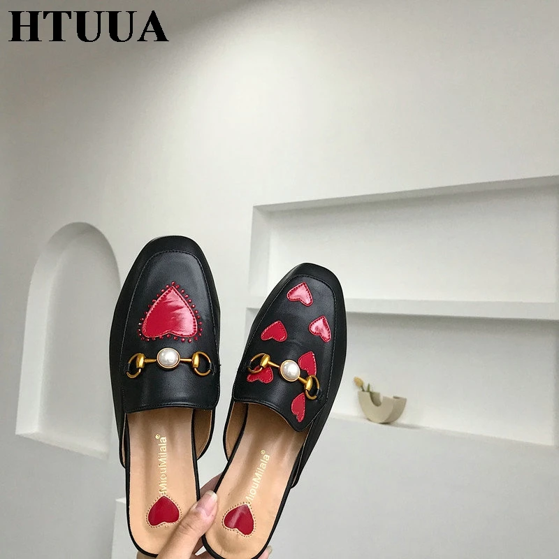 HTUUA/Брендовая обувь без задника с пряжкой; женские осенние слипоны на плоской подошве; черные, бежевые, белые горки для улицы; женская обувь на плоской подошве; SX3298