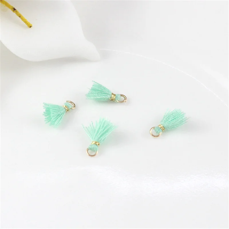Light green 30-100 шт 1 см хлопковая нить мини металлическое подвесное кольцо с кисточками отделка Кулон DIY ремесло ювелирные изделия серьги Декор материалы бахрома отделка - Цвет: Light green