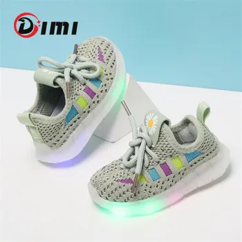 

DIMI New Baby Light Up Shoes Breathable Knitting Infant Girl Boy Toddler Shoes Non-slip Transparent Soft Bottom Child Sneakers