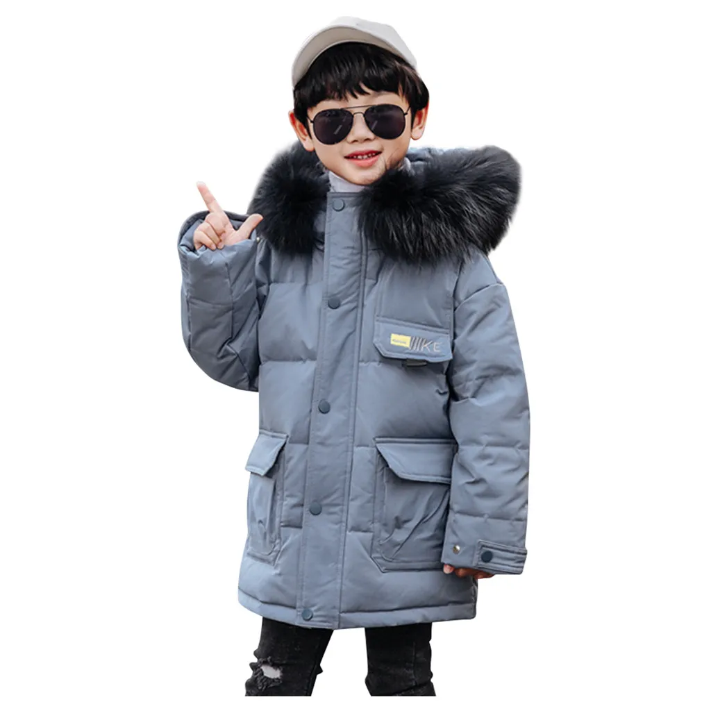 Fashion Boys Duck Down Parkas Winter Jackets Children's Fur Hooded Thick Warm Coats Kids Boys Outerwear Long Boy Clothes