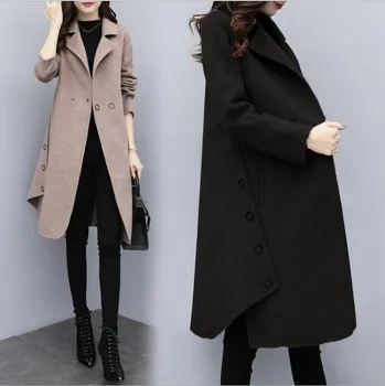 

2019 Autumn and Winter Woolen Coat Female Khaki Mid-Long New Korean Temperament Women's Popular Outerwear Woolen Coat Clothes