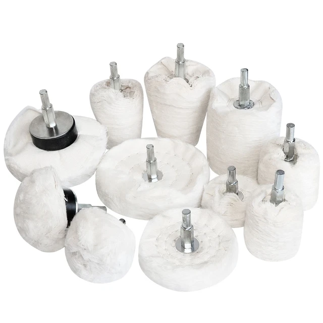 5Pcs 6mm Shank Cotton Dome Polishing Buffing Wheel Drill Brush For Abrasive  T-shaped White Cloth Mirror Buffer Pad Grinding Tool
