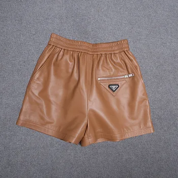 

2020 Women Autumn Genuine Real Sheep Leather Shorts E78