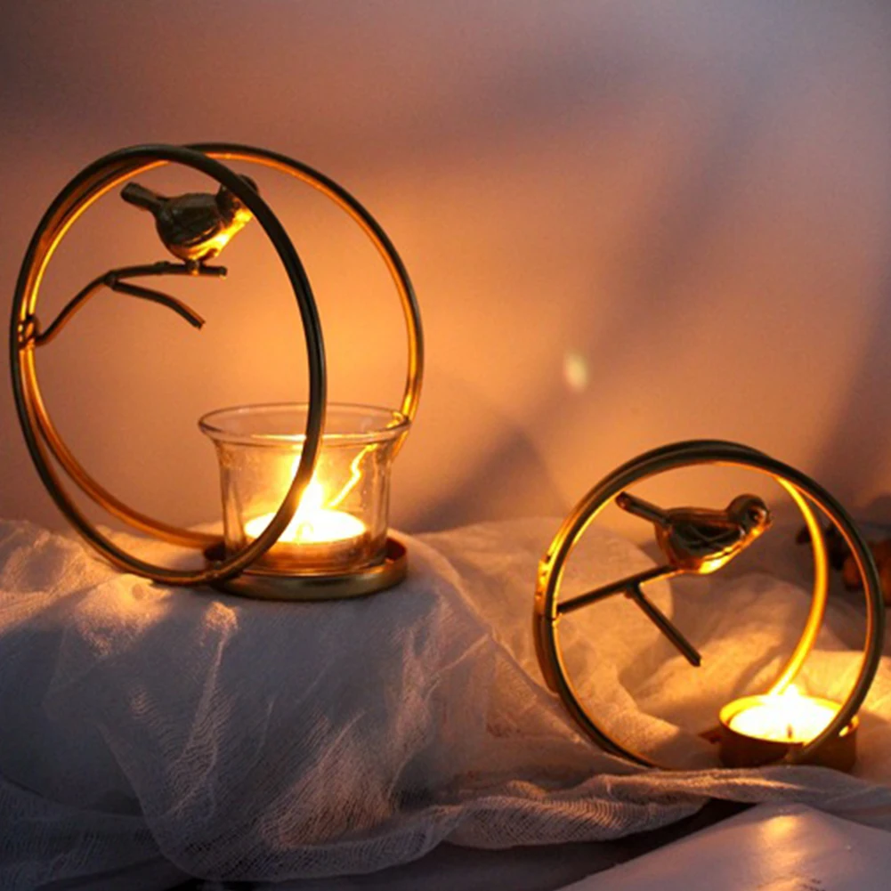 Retro Nordic Style Bar Simple Dinner Holiday Party Geometric Iron Candle Holder Bird Cage Home Atmosphere Wedding Decorative