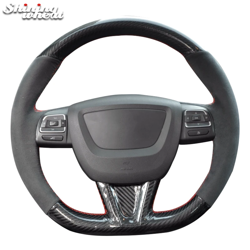

Shining wheat Hand-stitched PU Carbon Fiber Black Suede Car Steering Wheel Cover for Seat Leon Cupra MK2 1P 2009-2012