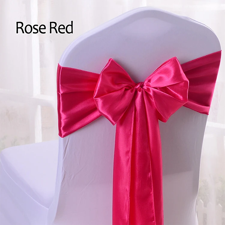 Атласная бордовая лента на стул полоса стул для свадебного банкета пояса для отеля вечерние украшения многоцветный 16*275 см 25 шт/партия - Цвет: Rose Red