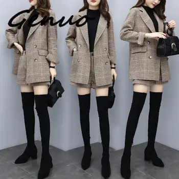

Genuo New Women Coat Women Thicken Jacket And Short Pants Women Clothing Top And Shorts Korean Style Clothing Woolen Sets Waist