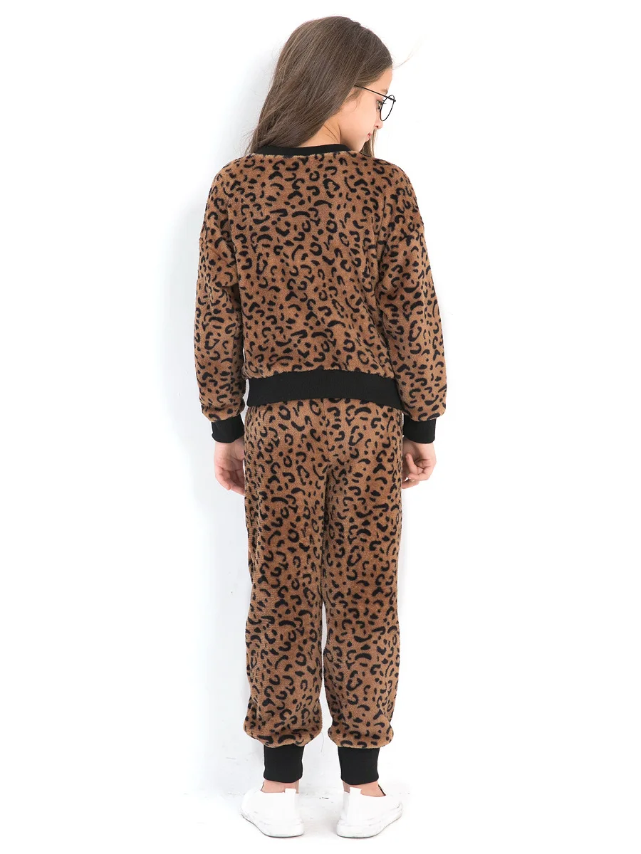 Детские комплекты для девочек, осенне-зимний костюм леопардовый костюм с надписью+ штаны комплекты для отдыха Одежда для девочек от 6 до 14 лет