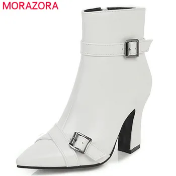 

MORAZORA 2020 plus size 48 women ankle boots buckle pointed toe zip autumn winter boots high heels party wedding shoes woman