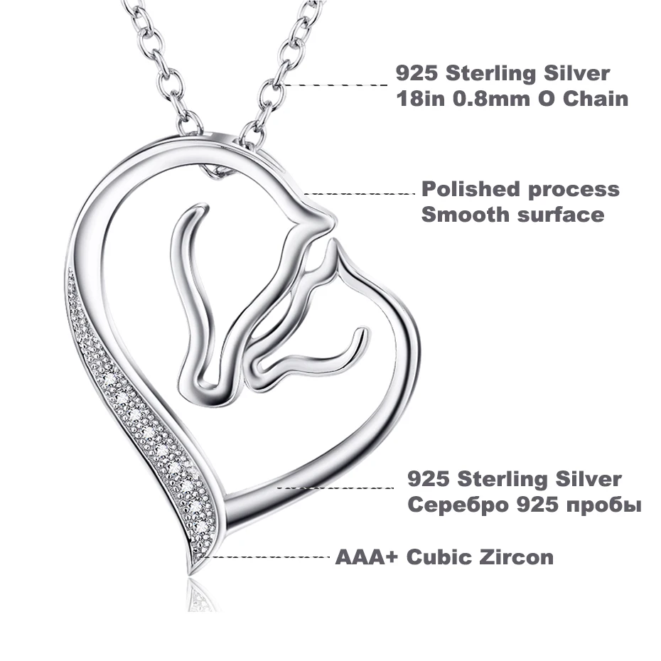 YFN 925 пробы Серебряное ожерелье ювелирные изделия кубический циркон двойное сердце кулон голова оленя ожерелье s Серебряная цепочка для женщин 925 подарок для мамы