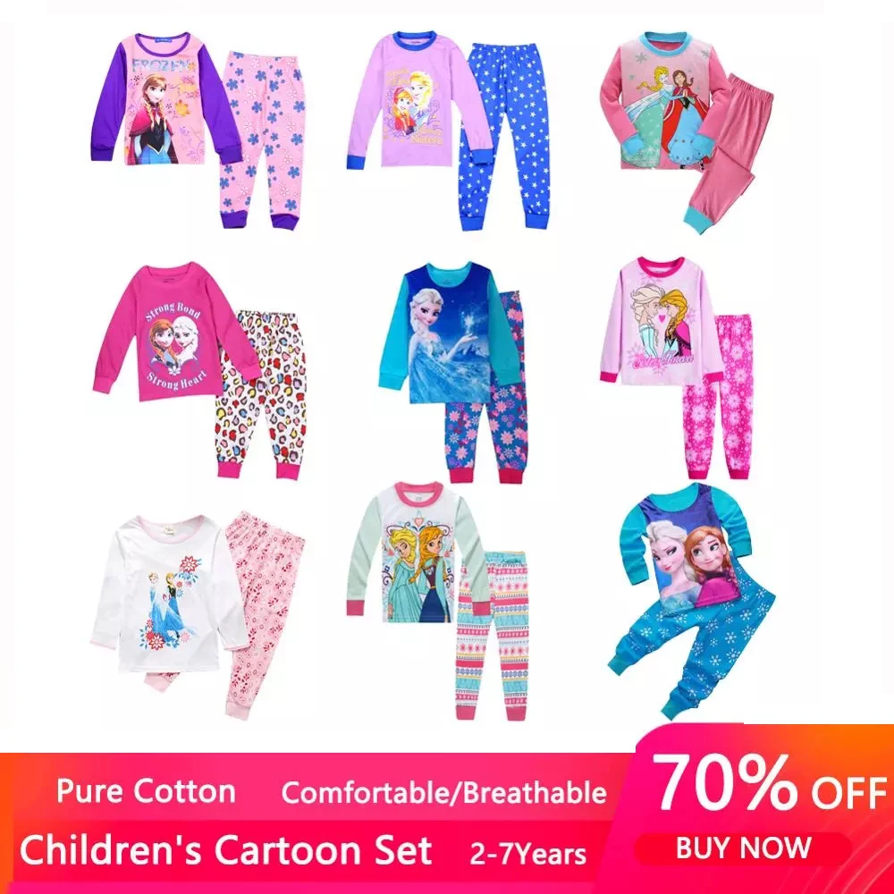 Nuevos niños Elsa Anna serie de princesa conjuntos de Pijamas de bebé niñas ropa de niños Pijamas de dibujos animados de manga larga Camiseta + Pantalones 2 unids/set