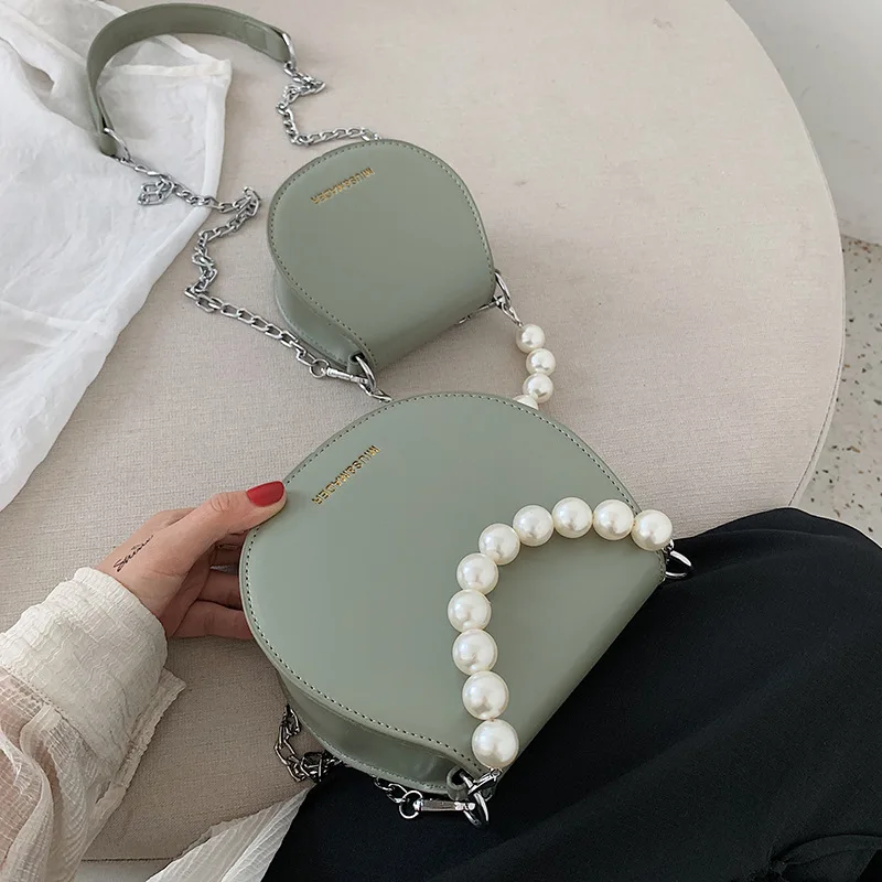 

CHIC WOMEN'S Bag 2019 New Style Korean-style Chain Pearl (Large Small) Portable Shoulder Bag Versatile Shoulder Saddle