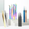 TOP quality Stainless Steel Tweezers rainbow color Straight Bend ESD Multifunction eyelash tweezers for nail sewing DIY ► Photo 1/6