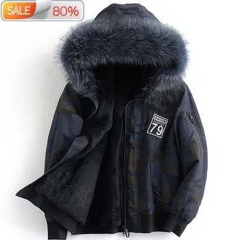 

Parka Coat Winter Men Real Rabbit Liner Parkas Fashion Raccoon Fur Collar Jacket LZ1A3655 ND1164