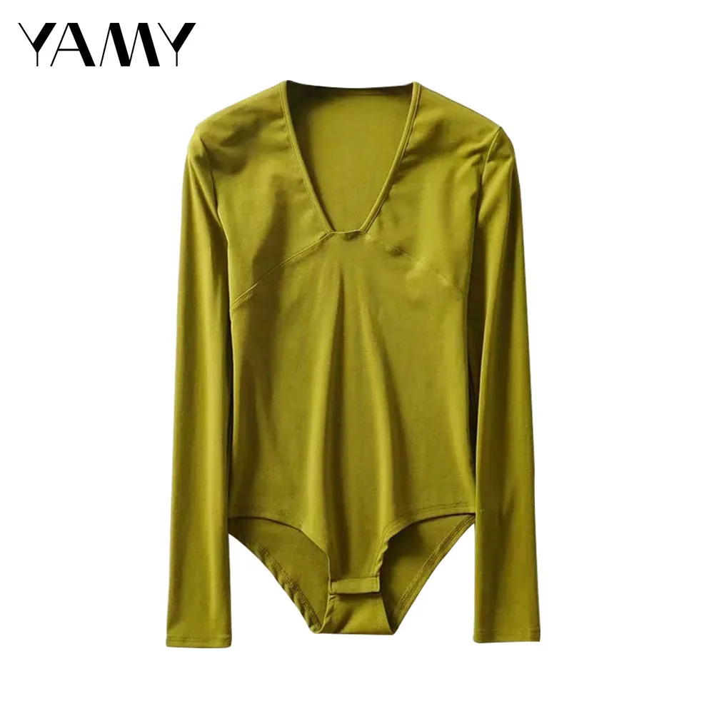 Боди женское Облегающее с длинным рукавом и глубоким V образным вырезом|Боди| |