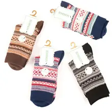 4 пары, Женские винтажные рождественские хлопковые носки, этнические зимние носки в полоску, K4UB