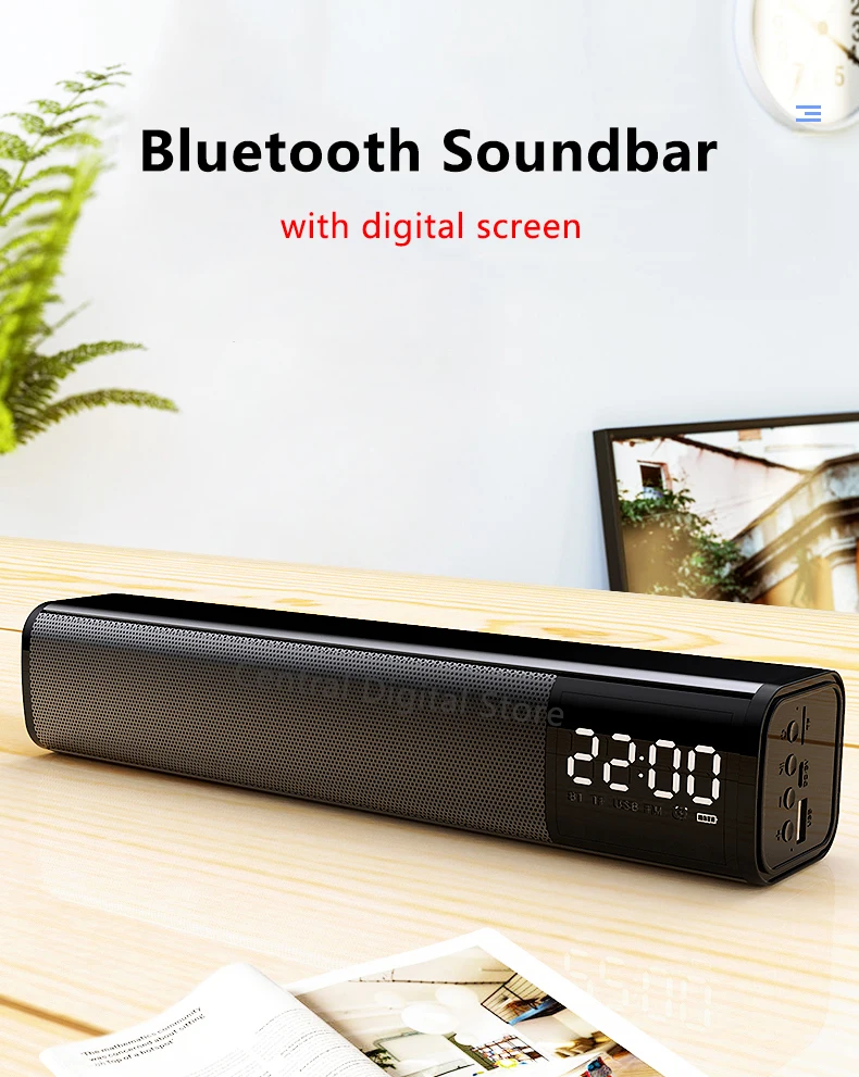 Стерео беспроводной Bluetooth Саундбар динамик 10 Вт портативный небольшой настольный светодиодный экран Будильник HiFi Бас Сабвуфер громкий динамик