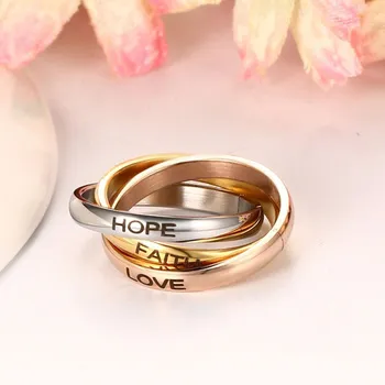 

HOPE FAITH LOVE Rings for Women Three Pieces Stainless Steel Girls Best Friends Party Finger Ring Accessories Jewelry