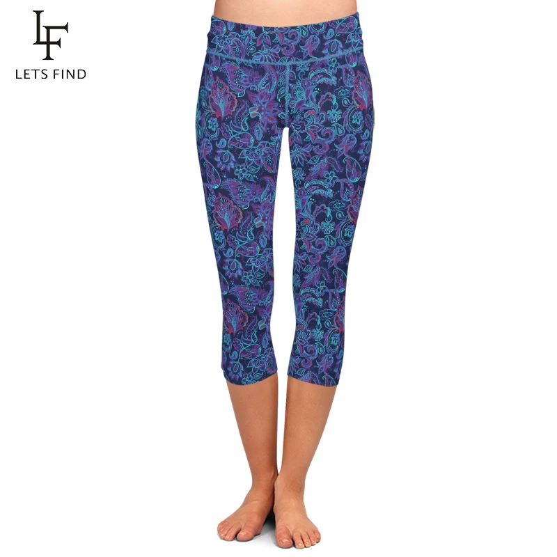 LETSFIND Summer Beautiful Paisley Print Women Fitness Elastic Leggings High Waist Plus Size Slim Capri Leggings LETSFIND Summer Beautiful Paisley Print Women Fitness Elastic Leggings High Waist Plus Size Slim Capri Leggings