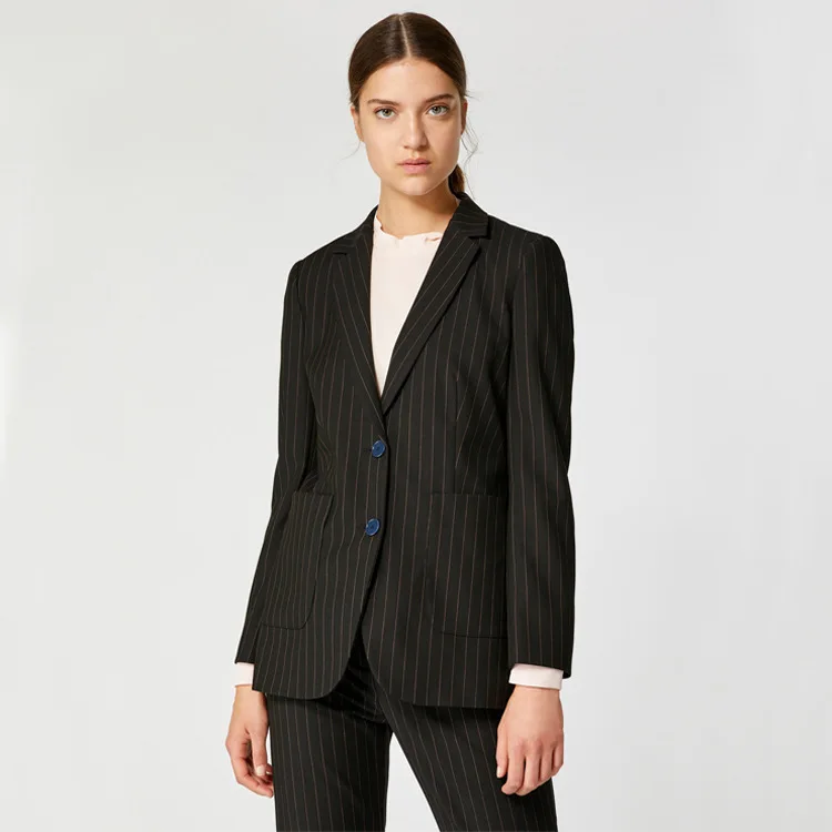 

20 Early Spring New Style Stripes Fine Wool-like Fabric Double Breasted 3D Cutting Business Able Super Handsome Suit WOMEN'S Sui