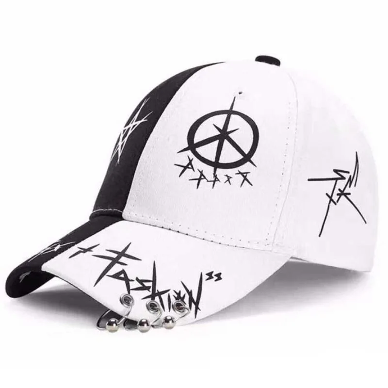 YOYOCORN New Student Young Men And Women The Spring Summer Sun Hat Cap And White Color Matching Pentagram Graffiti Baseball Cap white baseball cap mens