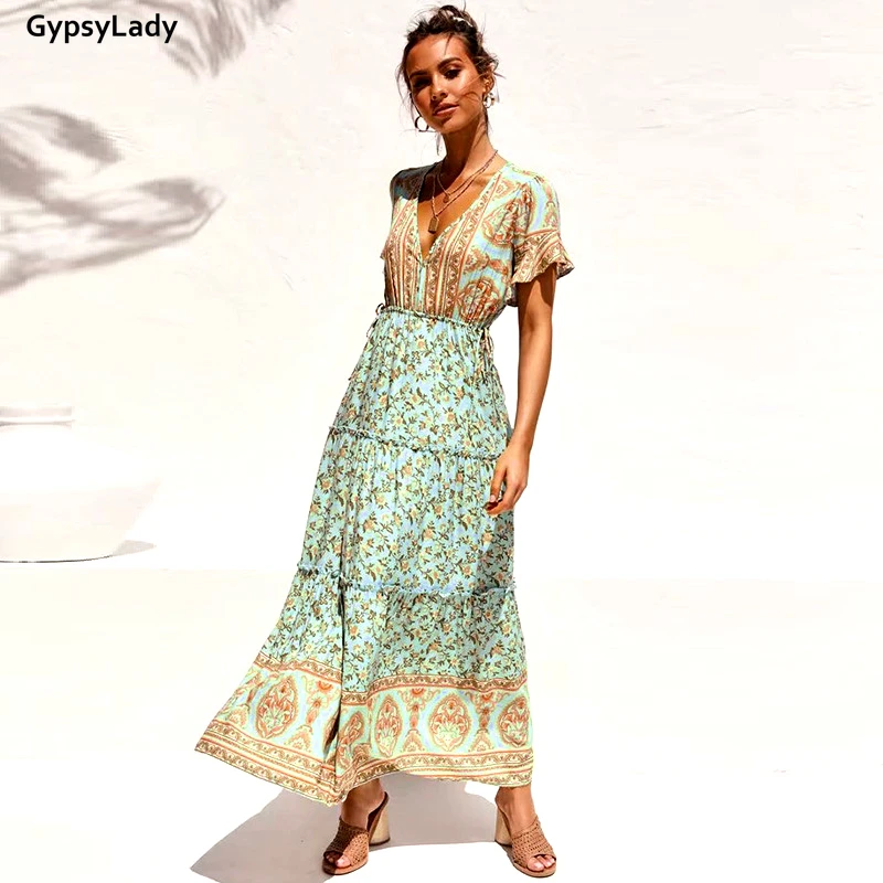 Green floral print maxi dress Clearance