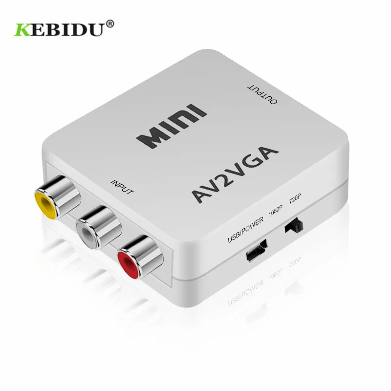 KEBIDU Мини HD AV2VGA видео конвертер с 3,5 мм аудио VGA в AV конвертер разговорный для ПК к ТВ HD компьютер к ТВ