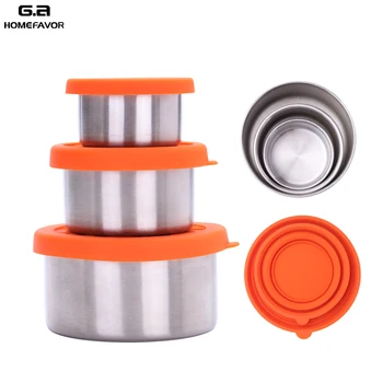 

3 Pcs Condiment Containers With Silicone Lids Stainless Steel Lunch Bento Container Spice Sauce Nut Ketchup Storage Box