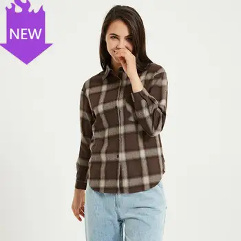 

Long Sleeve Plaid Casual Shirts Lady Casual Style Tops Clothes Blusas Women Blouse Tops Turn-down Collar Loose