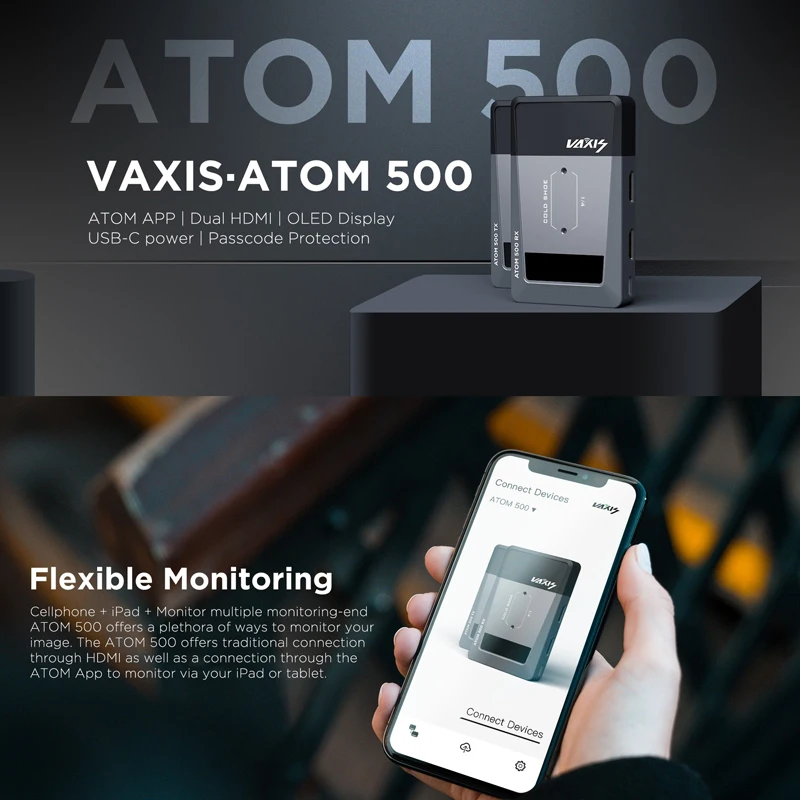 Vaxis ATOM 500 беспроводной передатчик приемник 1080P HD двойной HDMI изображения видео Беспроводная передача системы фотографии камеры