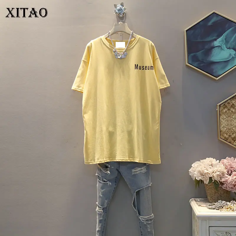 

XITAO Casual Loose Letter Print T Shirt Women Clothes 2020 Summer New Fashion Pullover Short Sleeve Match All Tee Top XJ4257