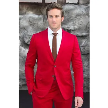 

New Designer Casual Slim Fit Red Men Suits Custom Made High Quality Two Buttons Wedding Suits For Men (Jacket+Pants)