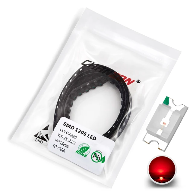 100 pcs 1206 SMD LED Emitting Diode Kit Lamp Chip Light Beads Warm White Red Green Blue Yellow Orange UV Pink Micro 3V SMT DIY 100pcs Red