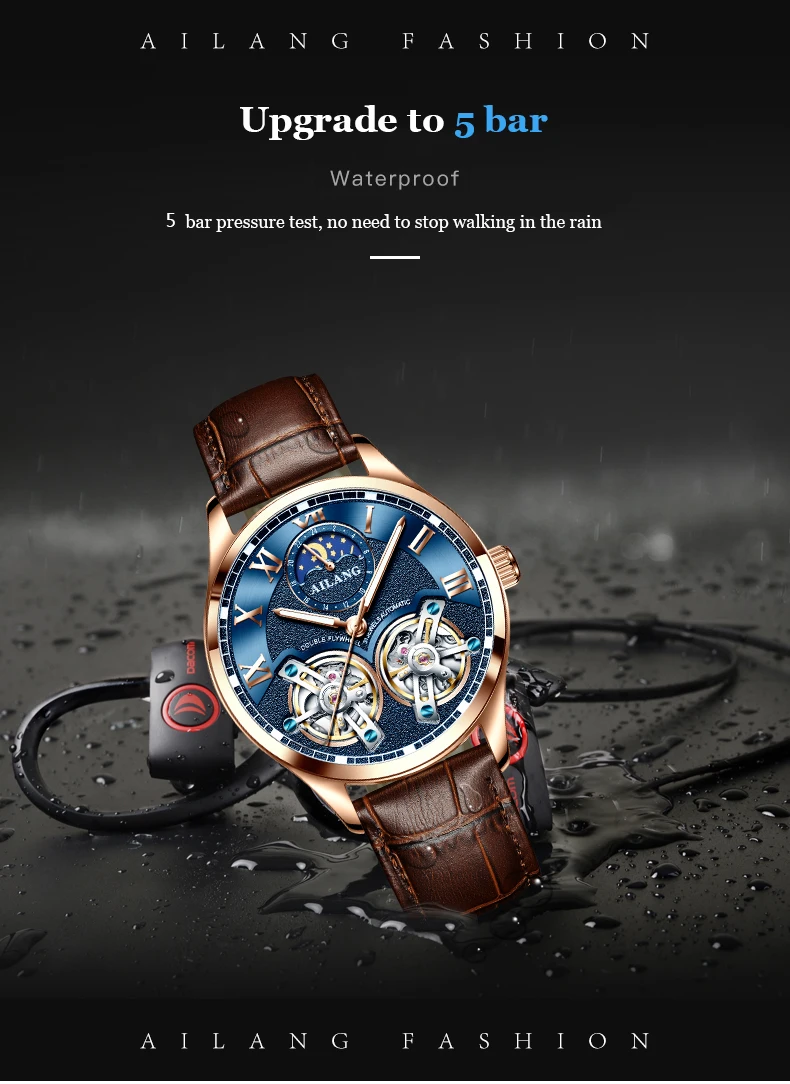 AILANG Original Design men's Double Flywheel Automatic Mechanical Watch Fashion Leisure Business Luxury Clock