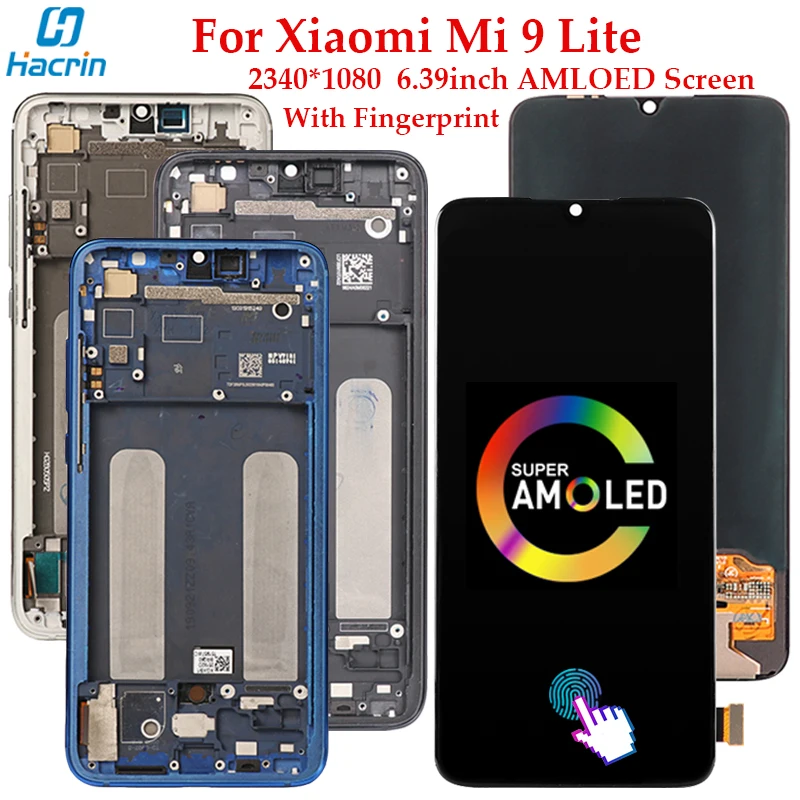 ЖК дисплей AMOLED для Xiaomi Mi 9 Lite сенсорный экран с дигитайзером отпечатков пальцев в