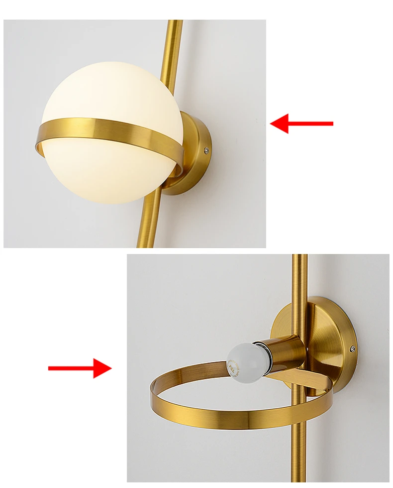 Нордический минимализм стеклянный глобус блеск светодиодные настенные лампы в коридор Ретро светодиодные настенные бра черные/золотые металлические светильники для освещения 90-265 в