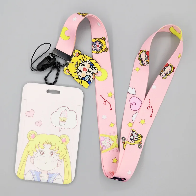 Portatarjetas de identificación para niñas encantadoras, estuche para tarjeta de autobús para estudiantes, cuerda larga/telescópica, protector de tarjetas de identificación para puerta de visita