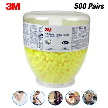 

3M 391-1004 Soft Earplugs Yellow Neons 500 Pairs One Touch Refill Earplugs Disposable Uncorded Anti Noise Ear Plugs