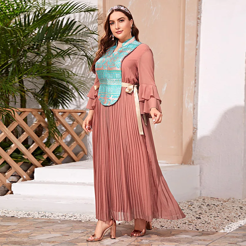 

Roken Evan 2022 Plus Size Pink Jalabiya Dubai Abaya 2Pcs Dress For Women Ramadan Eid Turkey Arabic Muslim Islam Party Vestido