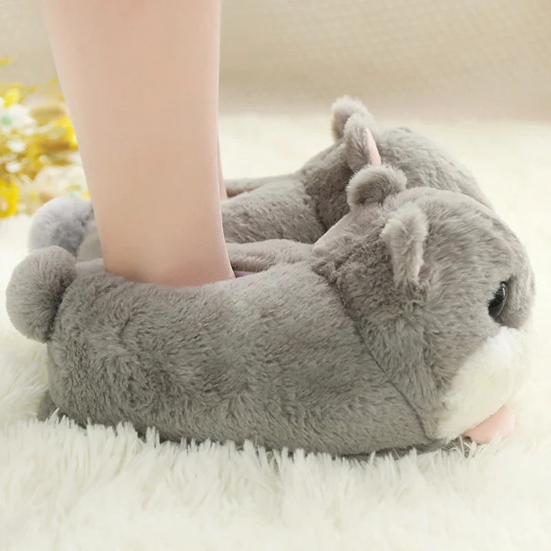 Size35-40 тапочки с милым хомяком; цвет серый; домашние Нескользящие розовые Тапочки из хлопка; мягкие милые домашние тапочки на мягкой подошве с рождественской елкой