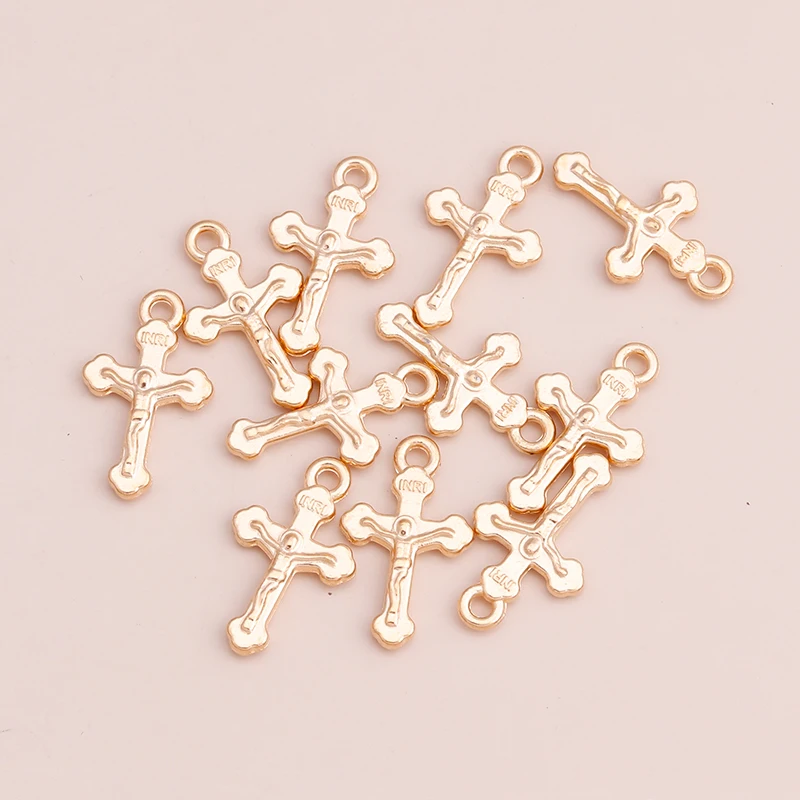 Leslie 30 Stück kleine zweifarbige Jesus-Kreuz-Charms mit Perlen für Armbänder, Halsketten, DIY-Schmuckherstellung, Zubehör, Legierung, 20 x 13 mm – Detail 4
