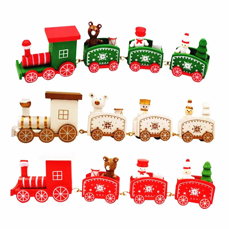 

New Christmas Train Painted Wood Christmas Decoration For Home with Santa/Bear Hid Toys Gift Ornament 2020 New Year Gift